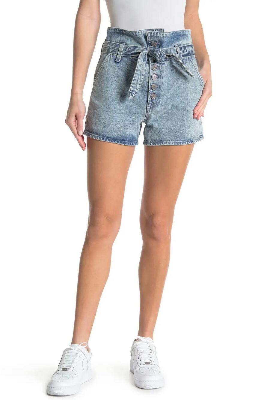 GRLFRND Tie Belted Waist Button Fly Brynn Shorts In Perfect Ten Size 26